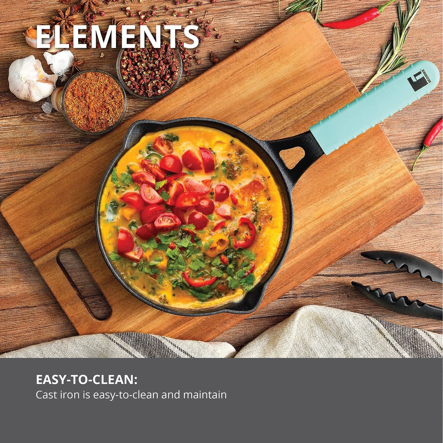 Bergner Elements Cast Iron Fry Pan | 20cm | Silicone Handle | Teal Blue | Induction Bottom and Gas Stove Ready |