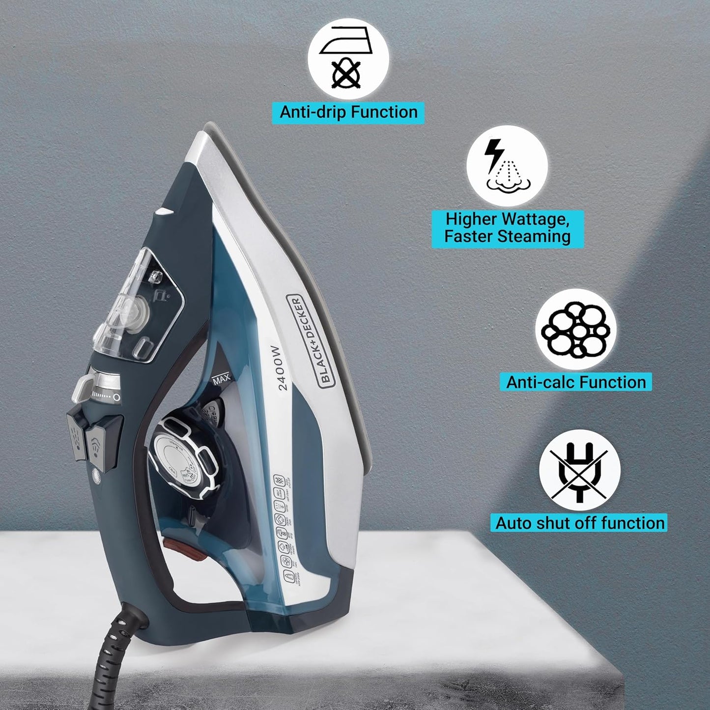 BLACK + DECKER 2400-WATT STEAM IRON WITH AUTO SHUT OFF | BLUE |