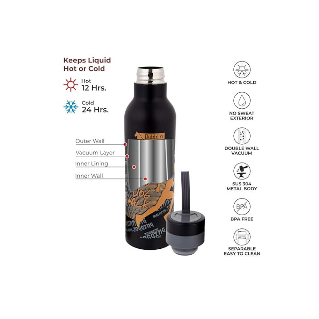 Dubblin Champ Stainless Steel Water Bottle |Orange | 500ml |