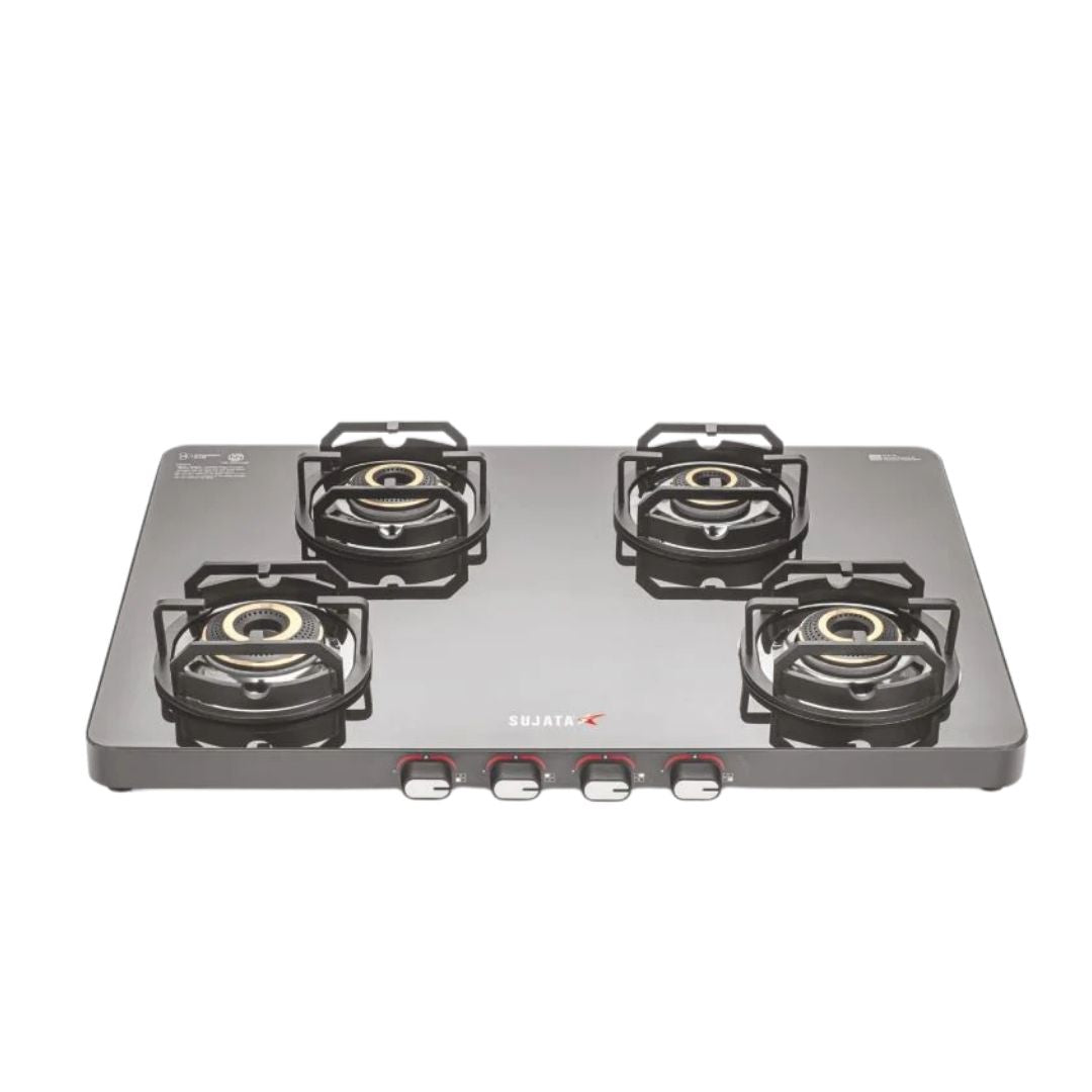 Sujata Premium Stellar Gas Stove | Heavy Duty Brass Burners & Strong Pan Support | Long Lasting Performance |