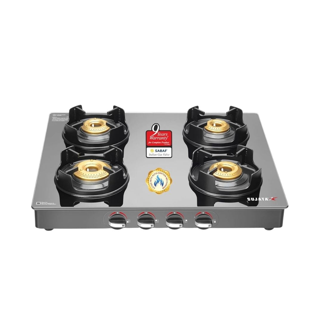 Sujata Deluxe Auto Ignition Gas Stove | 9 Year Warranty | SABAF | ISI Certified | LPG & PNG Compatible | Brass Burner |