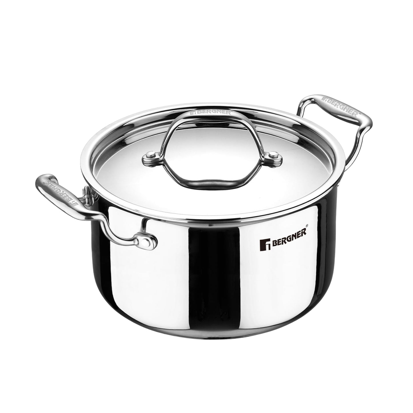 Bergner Argent Triply Stainless Steel Casserole with Lid | Food Safe Durable | Stay Cool Handle |