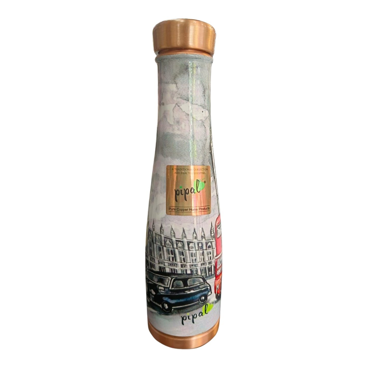 Pipal Rugby Copper Water Bottle | 900 ml | Designer London Clock |