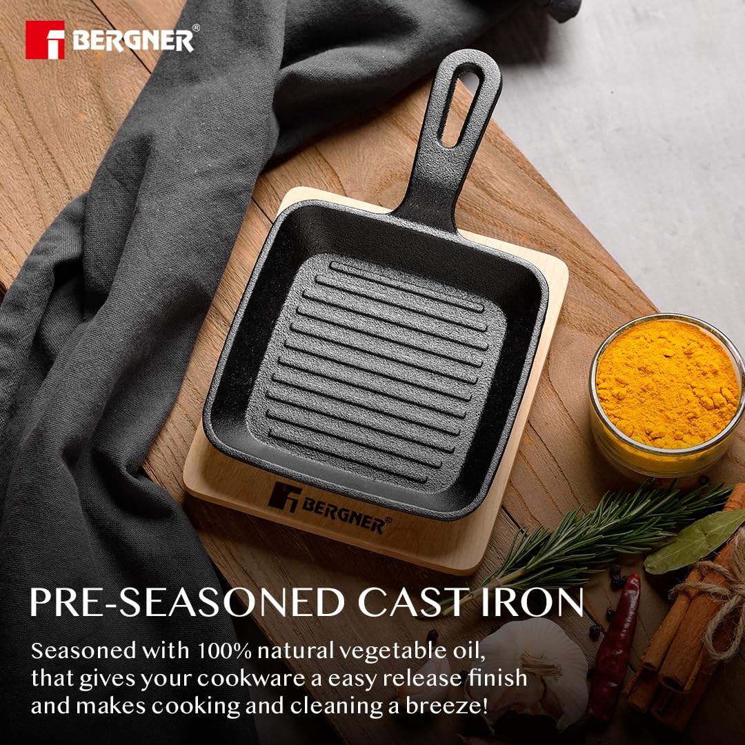 Bergner Mini Cast Iron Griddle Pan | Black |