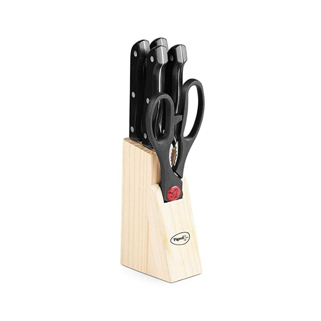 Pigeon 6 Pcs Stainless Steel Knives Set with Wooden Block