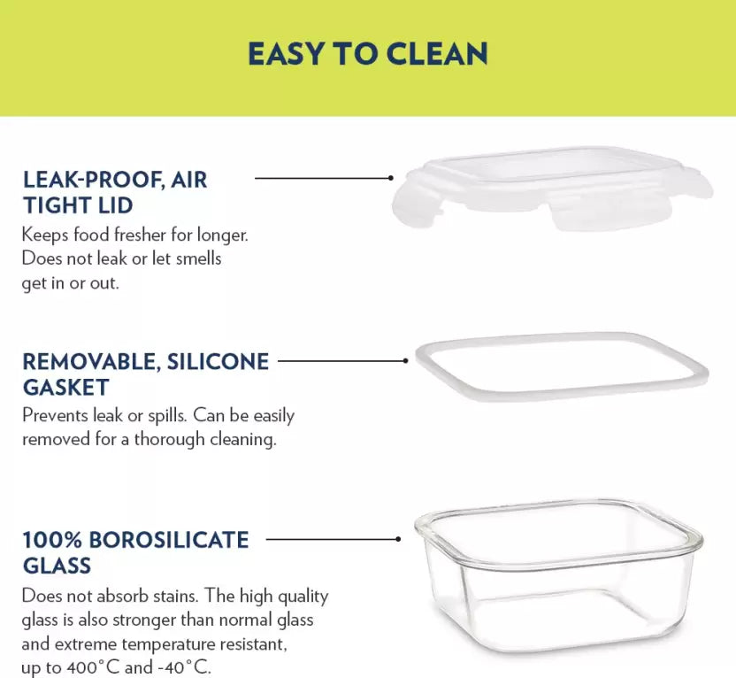 Borosil Klip-N-Store Glass Container for Kitchen - 1000 ml