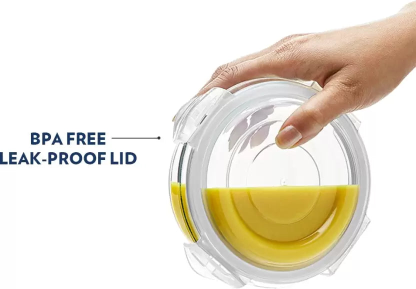 Borosil Klip-N-Store Round Glass Container for Kitchen - 950 ml