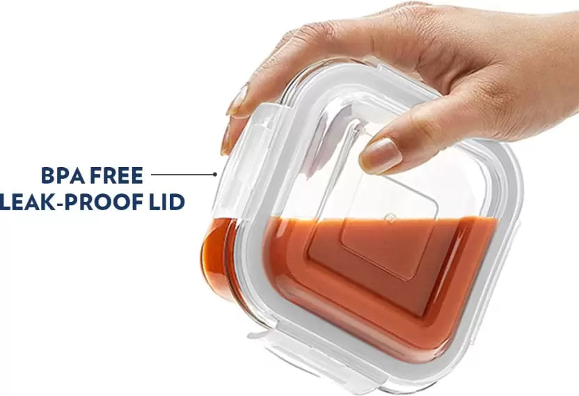 Borosil Klip-N-Store Square Glass Container for Kitchen - 320 ml