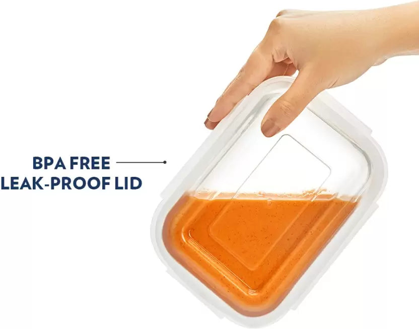 Borosil Klip-N-Store Rectangle Glass Container for Kitchen - 640 ml