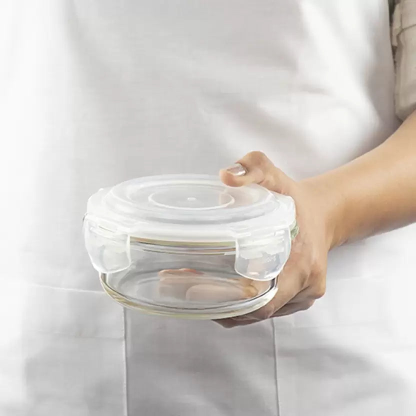 Borosil Klip-N-Store Round Glass Container for Kitchen - 620 ml