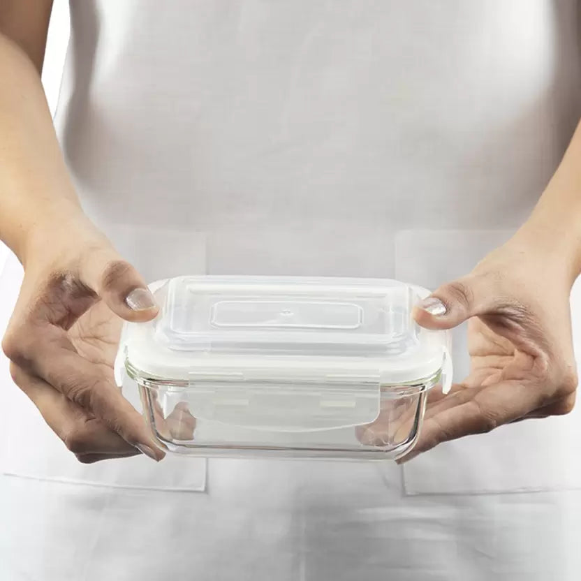 Borosil Klip-N-Store Rectangle Glass Container for Kitchen - 640 ml