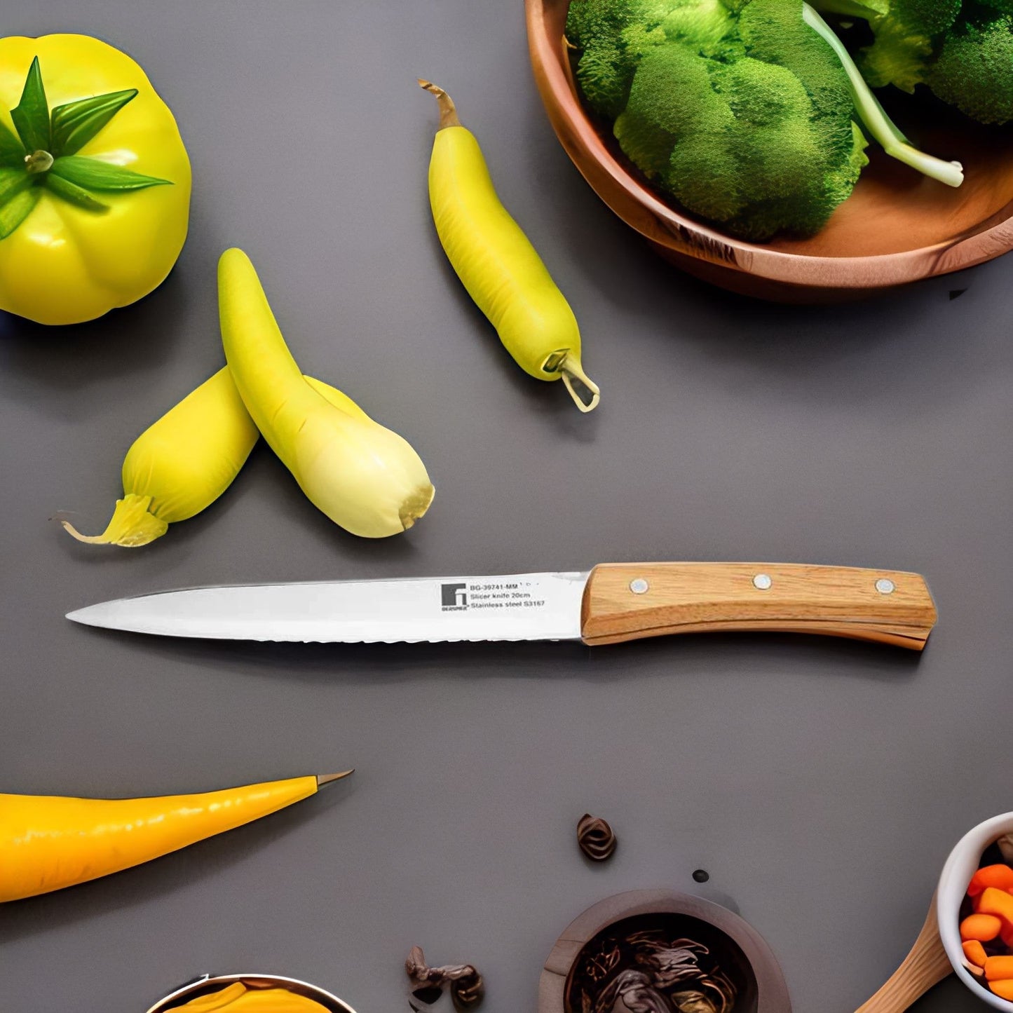 Bergner 1 Pc Natural Stainless Steel Slicer Knife
