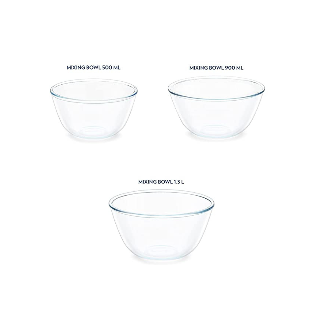 Borosil Serving & Mixing Glass Bowls Set of 3 (500 ml + 900 ml + 1.3 L)