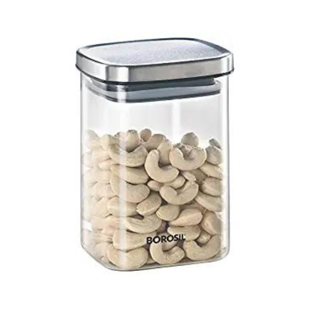 Buy Borosil Classic Square Glass Jar Air-tight Storage Container