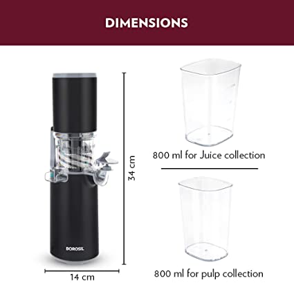 Buy Borosil Portable Cold Press Slow Juicer |Black|