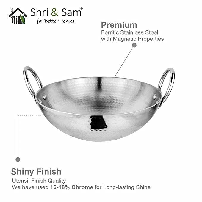 Shri & Sam Stainless Steel Heavy Weight Hammered Kadhai
