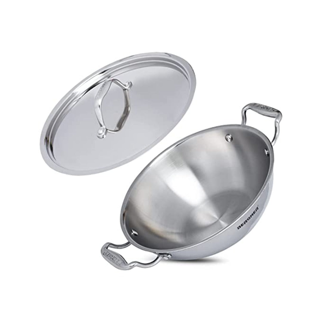 Bergner Non stick Tri-Ply Kadhai with lid