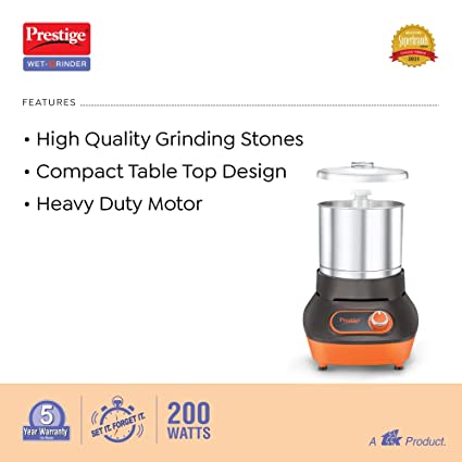 Prestige Vertical PVG Wet Grinder with Stainless Steel Drum (2 L)