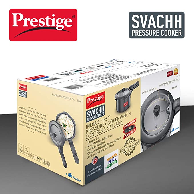 Prestige Svachh 5 Litre Outer Lid Pressure Cooker with hard anodized Body (Black)