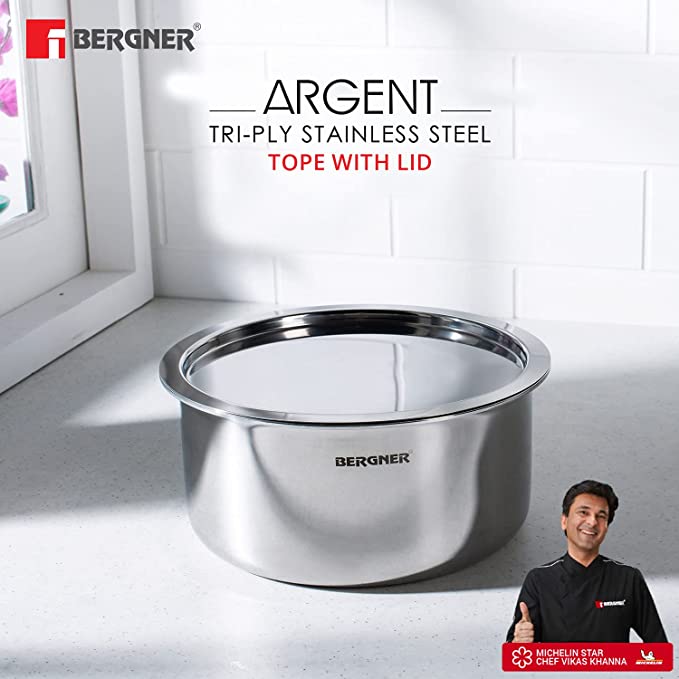 Bergner Triply Tope/Patila With Lid | Silver |