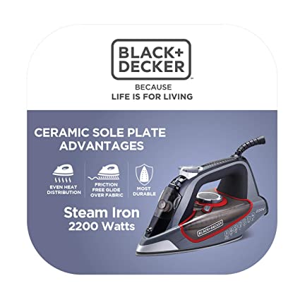 Black + Decker 2200W Steam Iron, Ceramic Sole Plate | Grey |
