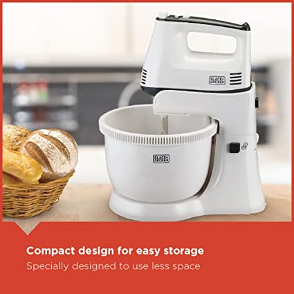 Black+Decker Hand Mixer 300 watt M700,White with Bowl | 5 Speed |