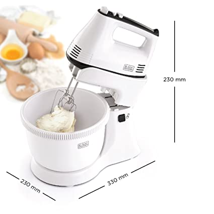 Black+Decker Hand Mixer 300 watt M700,White with Bowl | 5 Speed |