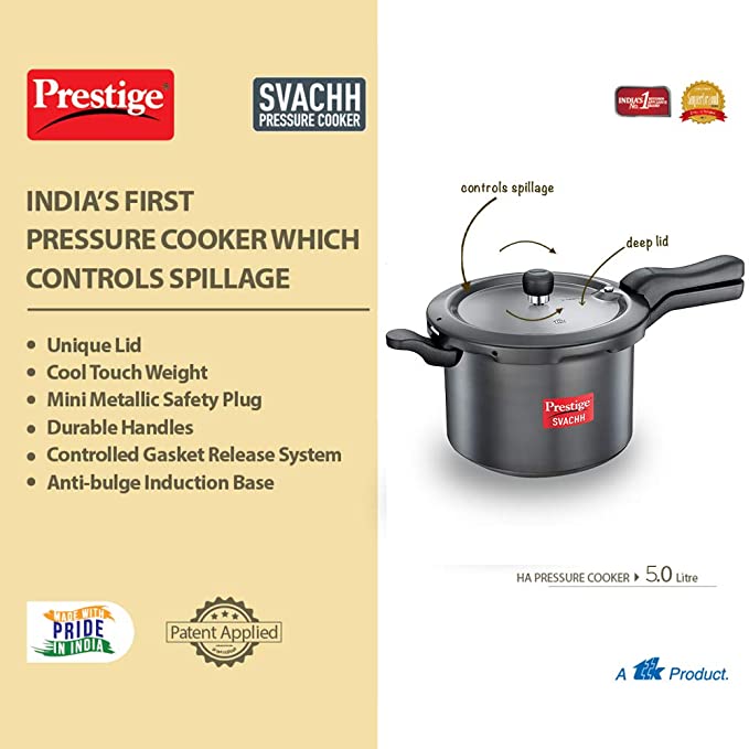 Prestige Svachh 5 Litre Outer Lid Pressure Cooker with hard anodized Body (Black)