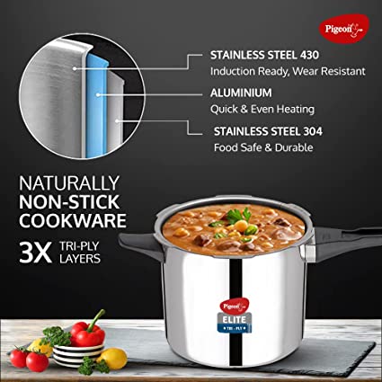Pigeon Elite Sine Tri-Ply Stainless Steel Pressure Cooker