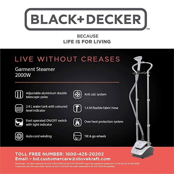 BLACK+DECKER Garment Steamer | 2000 Watt | 2.4 L |