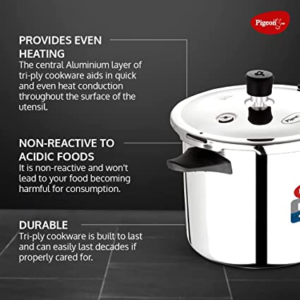 Pigeon Elite Sine Tri-Ply Stainless Steel Pressure Cooker