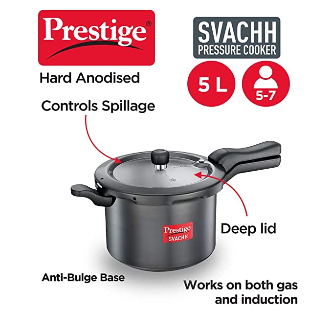 Prestige Svachh 5 Litre Outer Lid Pressure Cooker with hard anodized Body (Black)
