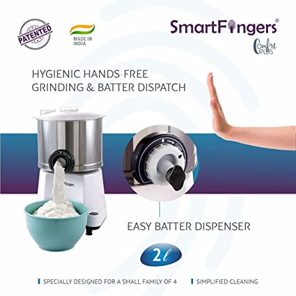 SmartFingers Comfort Plus Table Top Magic Wet Grinder 230V 2 Liter, White