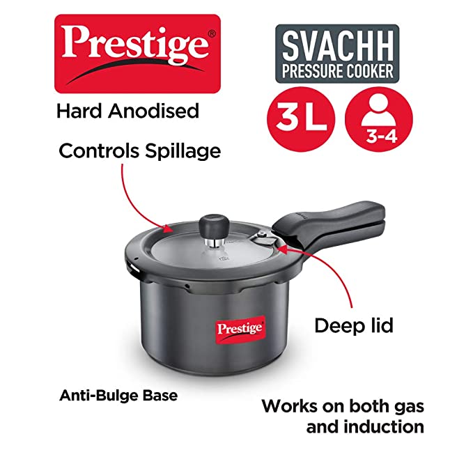 Prestige Svachh 3 Litre Outer Lid Pressure Cooker with Hard Anodized Aluminium Body (Black)
