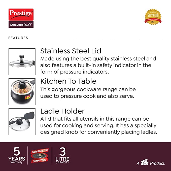 Prestige Deluxe Duo Plus Outer Lid Handi Pressure Cooker