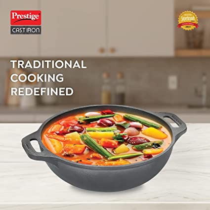 Prestige Cast Iron Kadai, 260 mm | Black |