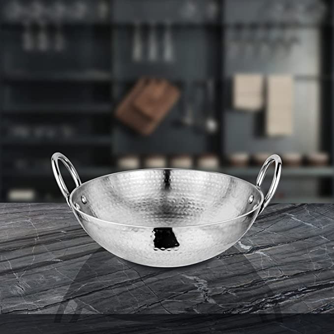 Shri & Sam Stainless Steel Heavy Weight Hammered Kadhai