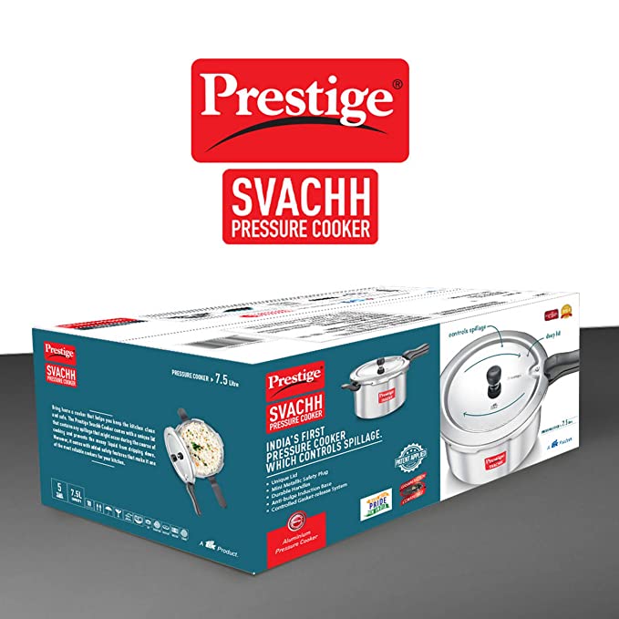 Prestige Svachh Aluminium Outer Lid Pressure Cooker, 7.5 L