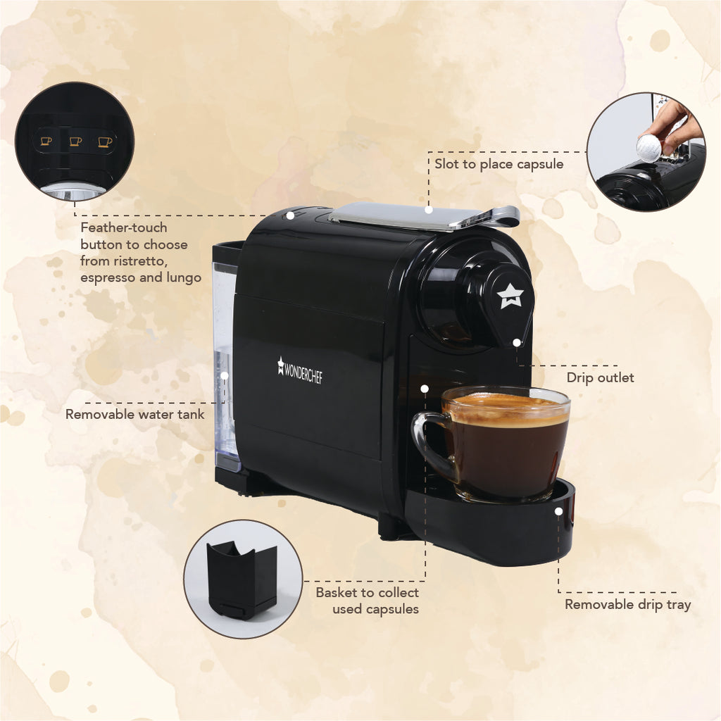 Wonderchef Regalia Capsule Coffee Machine with Frother 1400W