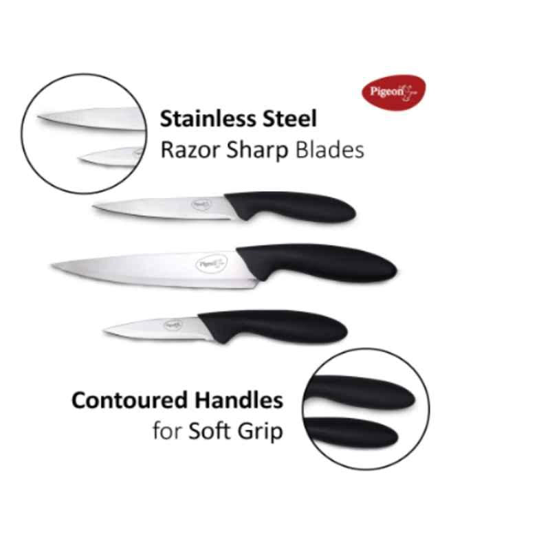 Pigeon 3 Pcs Stainless Steel Black Kitchen Knives Set | Black |