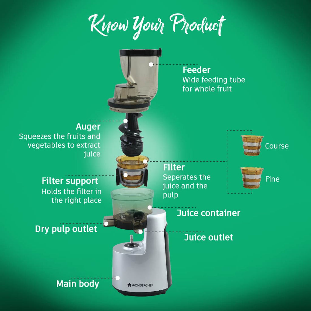 Wonderchef V6 Cold Press Slow Juicer, 200W