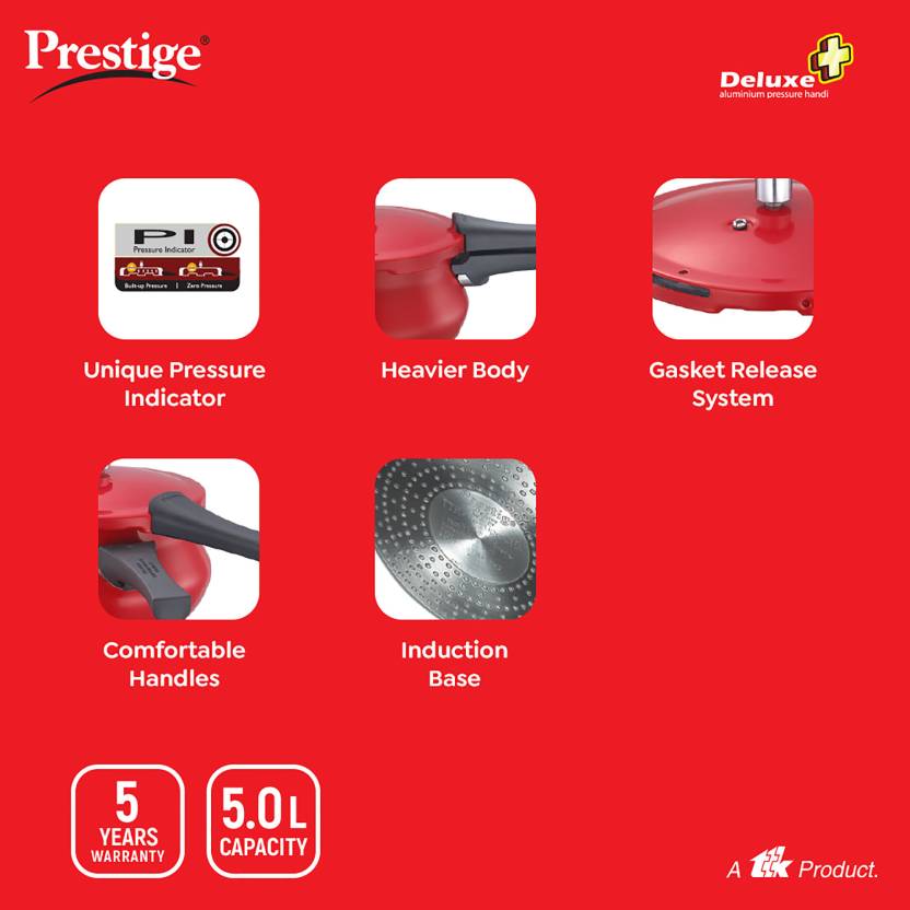Prestige Deluxe Plus(Red) 5 L Induction Bottom Pressure Cooker (Aluminium)