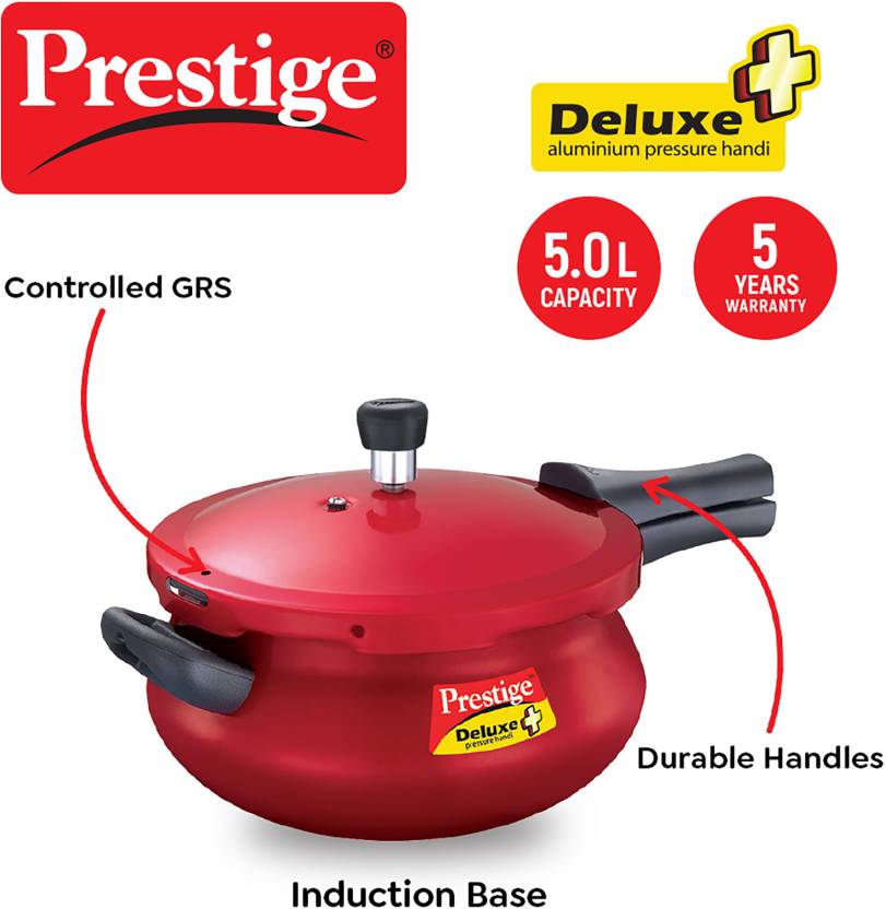 Prestige Deluxe Plus(Red) 5 L Induction Bottom Pressure Cooker (Aluminium)