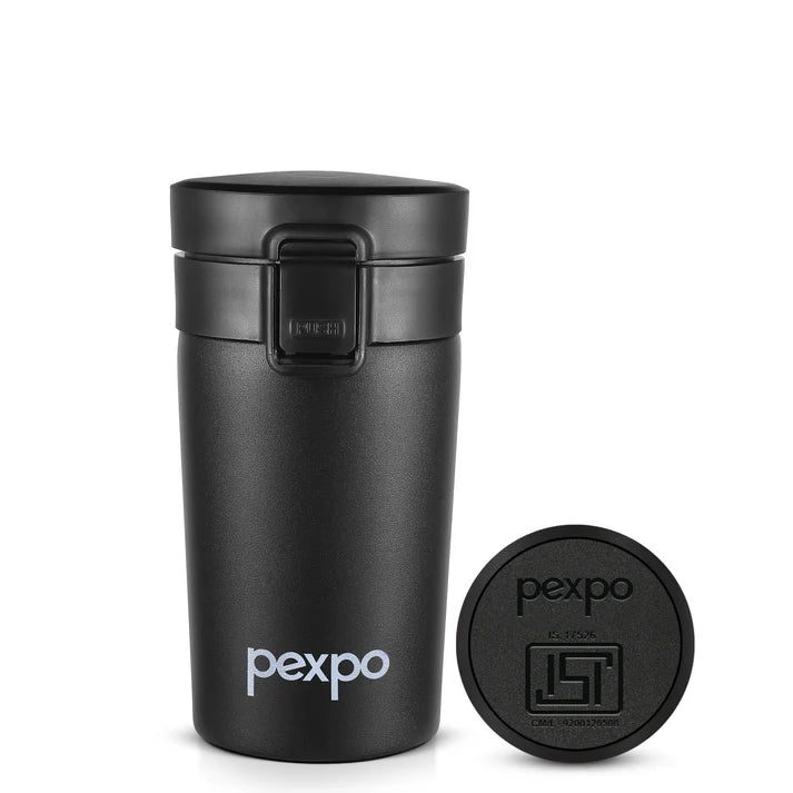 Pexpo Cocoa Vacuum Insulated Coffee Mug | Lock Push Button | Double Wall |