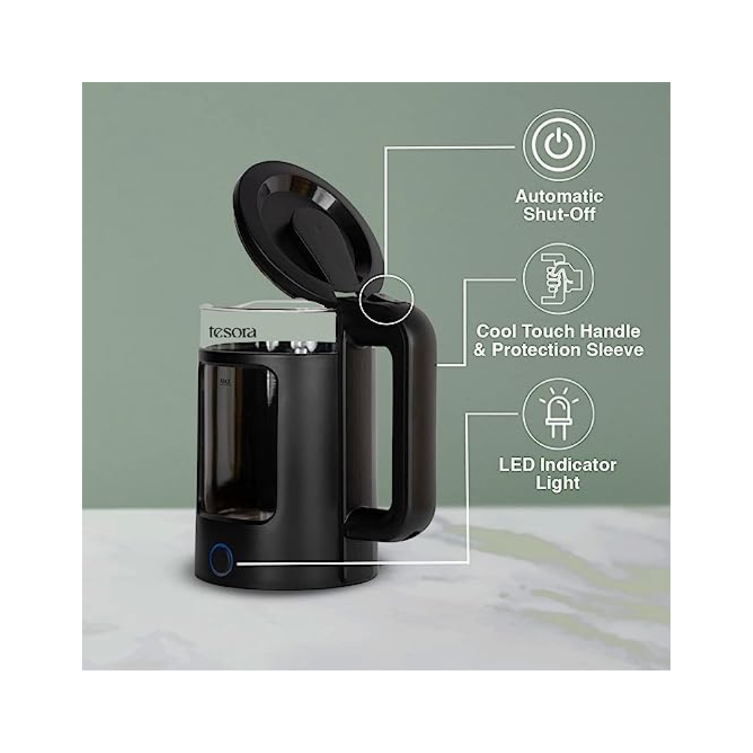 Tesora Electric Borosilicate Glass Kettle | Black