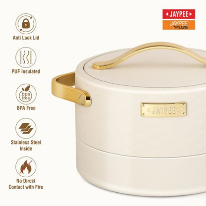 Jaypee Luxura Inner Stainless Steel Casserole | 1500ml | White | Unique Design | Hot Case |