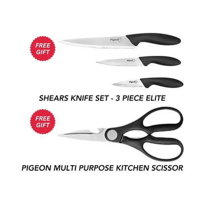 Pigeon Non-Stick Flat Tawa + 3 piece Elite Knife Set & Multi Purpose Kitchen Scissor Worth Rs. 990 FREE