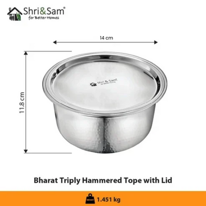 Shri and sam Stainless Steel Hammered Triply Tope with Lid | Microwave friendly | ompatibility with induction cooktops.