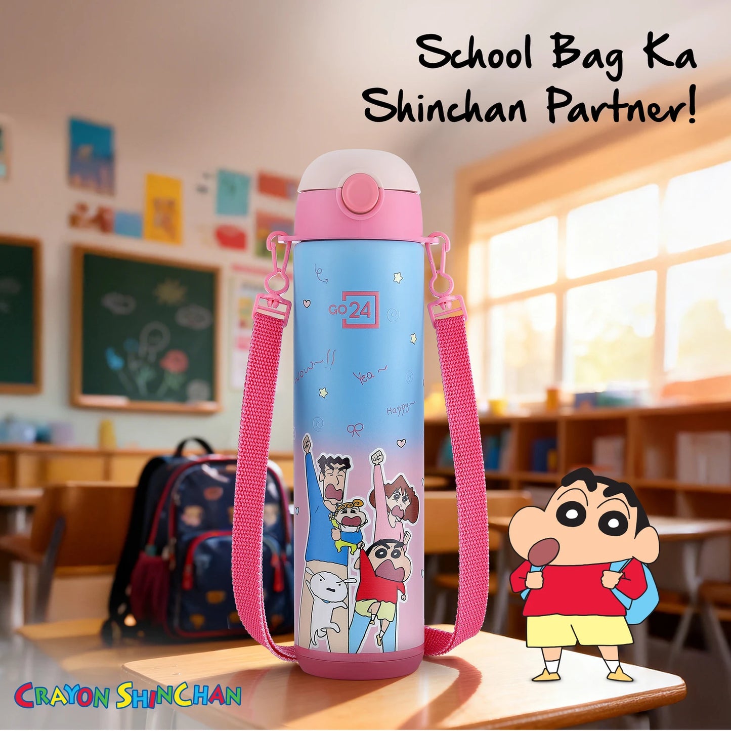 Pexpo Go-24 Water Bottle | Shinchan Edition | Hot & Cold flask | 470 ml |