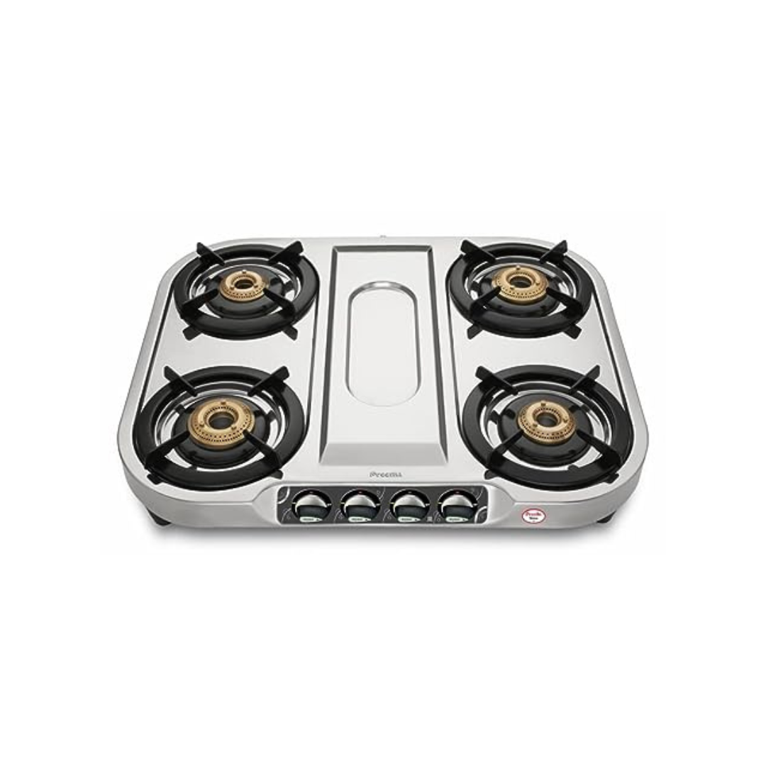 Preethi Shine SS 4 Burner Gas Stove, Manual Ignition
